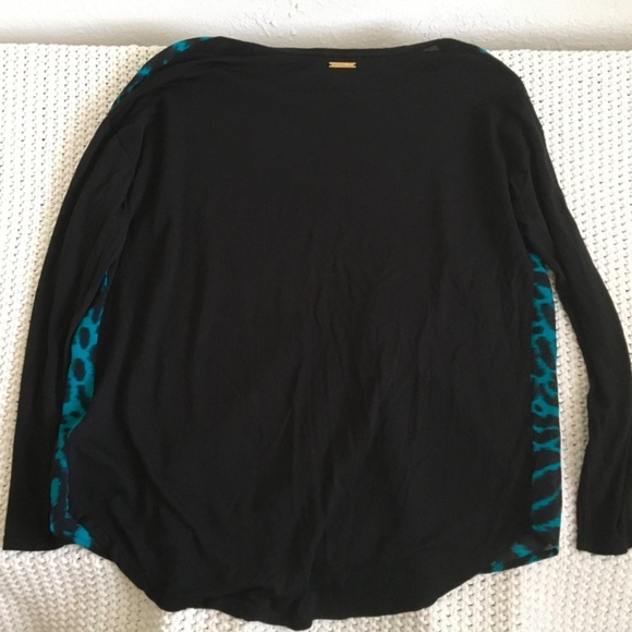 MICHAEL KORS ANIMAL PRINT BLOUSE WOMAN LARGE TEAL AND BLACK (15) - Picture 4 of 5